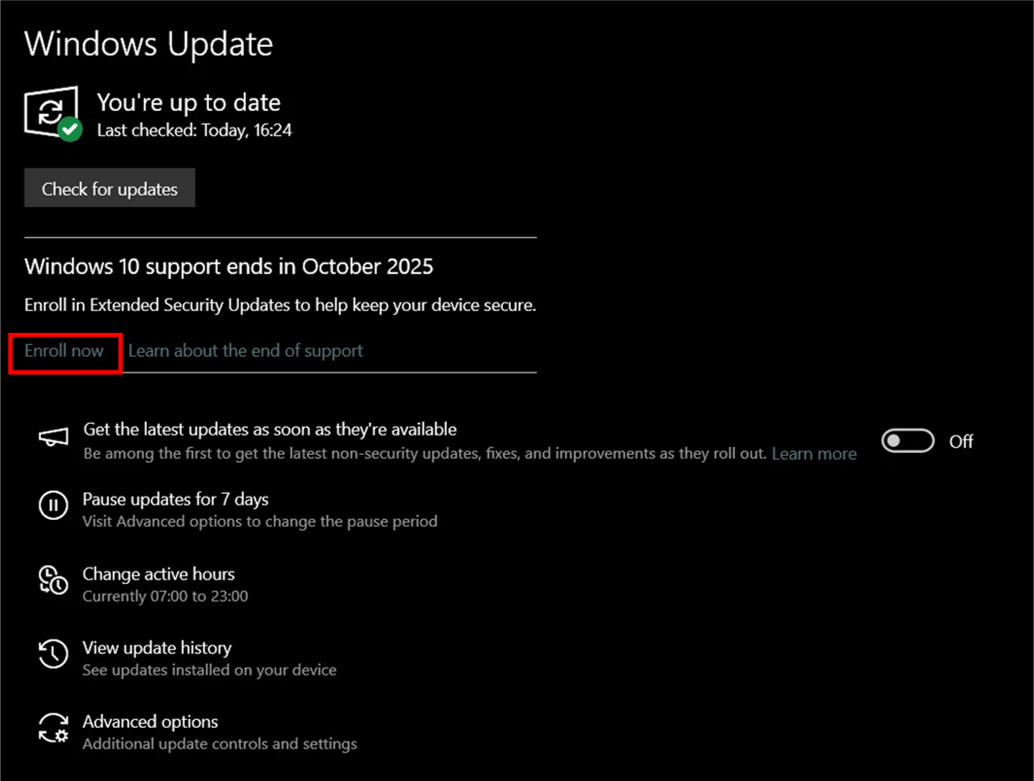 Windows Update settings